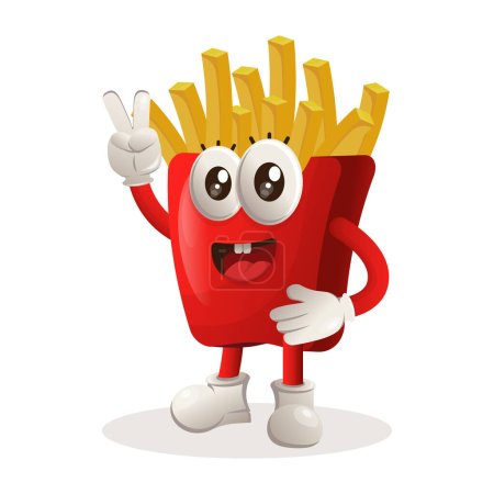 Illustration for Cute french fries mascot with peace hand. Perfect for food store, small business or e-Commerce, merchandise and sticker, banner promotion, food review blog or vlog channe - Royalty Free Image