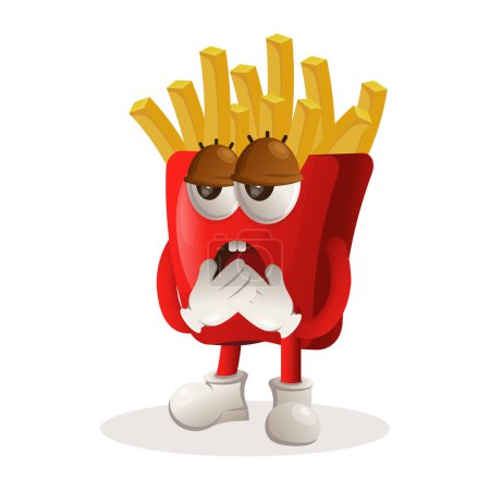 Illustration for Cute french fries mascot with bored expression. Perfect for food store, small business or e-Commerce, merchandise and sticker, banner promotion, food review blog or vlog channe - Royalty Free Image