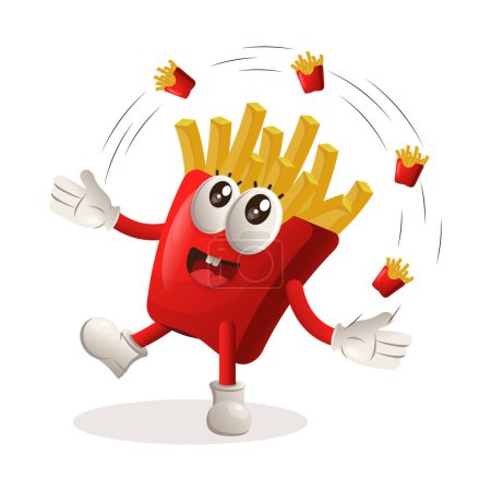 Illustration for Cute french fries mascot freestyle with french fries. Perfect for food store, small business or e-Commerce, merchandise and sticker, banner promotion, food review blog or vlog channe - Royalty Free Image