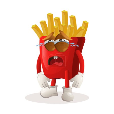 Illustration for Cute french fries mascot crying. Perfect for food store, small business or e-Commerce, merchandise and sticker, banner promotion, food review blog or vlog channe - Royalty Free Image