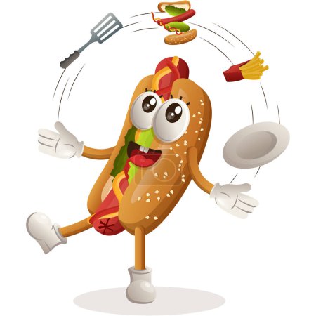 Cute hotdog mascot freestyle with hotdogs. Perfect for food store, small business or e-Commerce, merchandise and sticker, banner promotion, food review blog or vlog channel