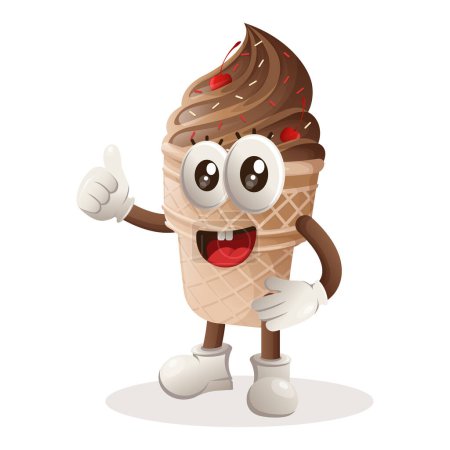 Illustration for Cute ice cream mascot thumbs up. Perfect for food store, small business or e-Commerce, merchandise and sticker, banner promotion, food review blog or vlog channe - Royalty Free Image