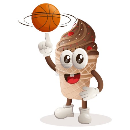 Illustration for Cute ice cream mascot playing basketball, freestyle with ball. Perfect for food store, small business or e-Commerce, merchandise and sticker, banner promotion, food review blog or vlog channe - Royalty Free Image
