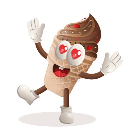 Illustration for Cute ice cream mascot playful and happy. Perfect for food store, small business or e-Commerce, merchandise and sticker, banner promotion, food review blog or vlog channe - Royalty Free Image