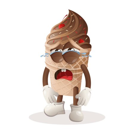 Illustration for Cute ice cream mascot crying. Perfect for food store, small business or e-Commerce, merchandise and sticker, banner promotion, food review blog or vlog channe - Royalty Free Image