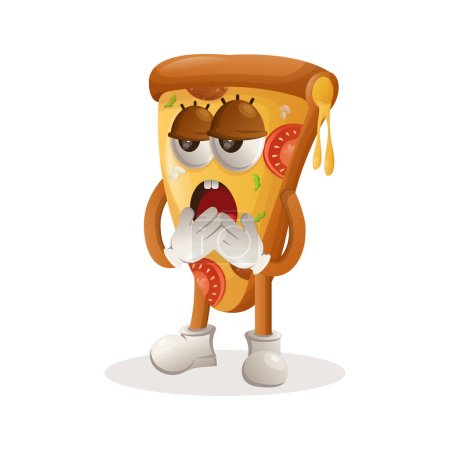 Illustration for Cute pizza mascot with bored expression. Perfect for food store, small business or e-Commerce, merchandise and sticker, banner promotion, food review blog or vlog channe - Royalty Free Image