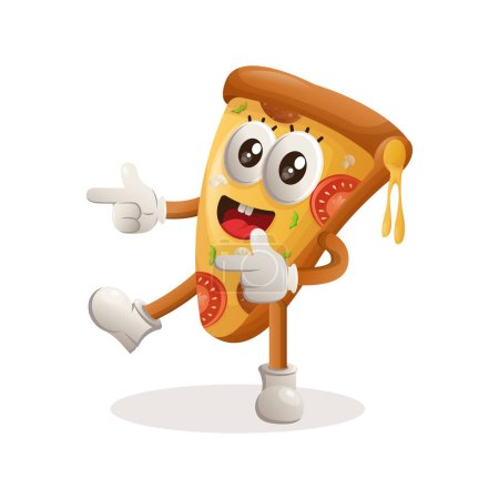 Illustration for Cute pizza mascot playful with pointed hand. Perfect for food store, small business or e-Commerce, merchandise and sticker, banner promotion, food review blog or vlog channe - Royalty Free Image