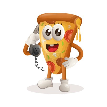 Illustration for Cute pizza mascot pick up the phone, answering phone calls. Perfect for food store, small business or e-Commerce, merchandise and sticker, banner promotion, food review blog or vlog channe - Royalty Free Image