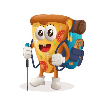 Illustration for Cute pizza mascot adventure trekking. Perfect for food store, small business or e-Commerce, merchandise and sticker, banner promotion, food review blog or vlog channe - Royalty Free Image