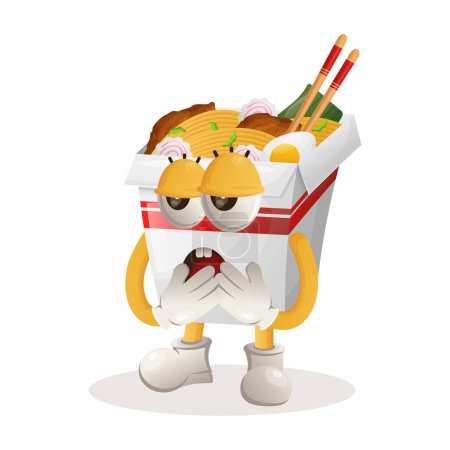 Illustration for Cute ramen mascot with bored expression. Perfect for food store, small business or e-Commerce, merchandise and sticker, banner promotion, food review blog or vlog channe - Royalty Free Image