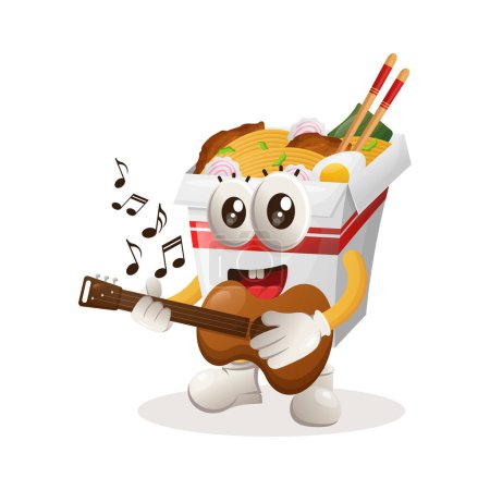 Illustration for Cute ramen mascot playing guitar. Perfect for food store, small business or e-Commerce, merchandise and sticker, banner promotion, food review blog or vlog channe - Royalty Free Image