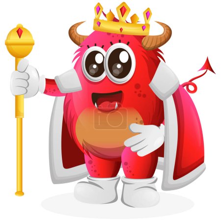 Illustration for Cute red monster king. Perfect for kids, small business or e-Commerce, merchandise and sticker, banner promotion, blog or vlog channe - Royalty Free Image