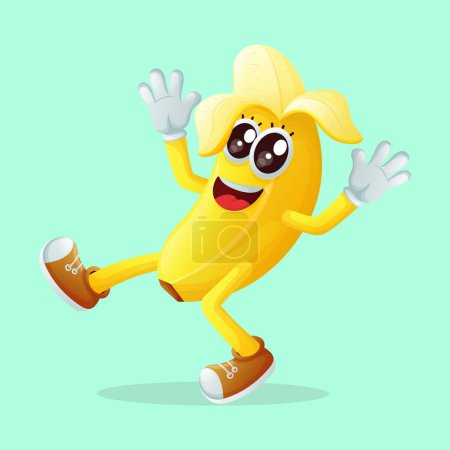 Téléchargez les photos : Mignon personnage de banane souriant avec une expression heureuse. Parfait pour les enfants, les marchandises et le bâton - en image libre de droit
