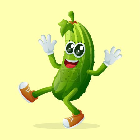 Téléchargez les photos : Mignon personnage de concombre souriant avec une expression heureuse. Parfait pour les enfants, les marchandises et le bâton - en image libre de droit