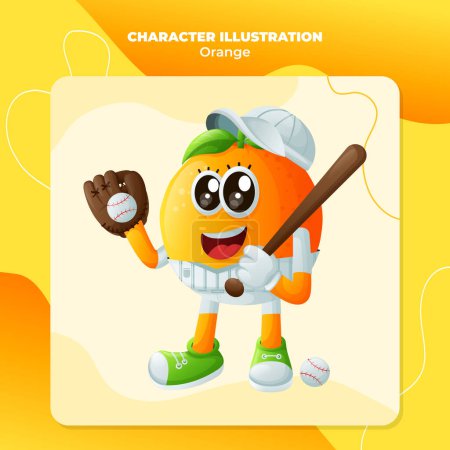 Cute orange character playing baseball. Perfect for kids, merchandise and sticker, banner promotion or blo