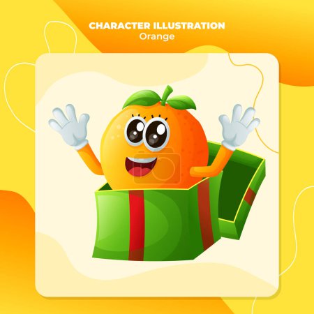 Niedliche orangefarbene Zeichen erscheinen in der Geschenkbox. Perfekt für Kinder, Fanartikel und Aufkleber