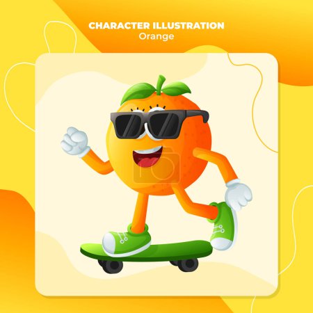Lindo personaje naranja skateboarding. Perfecto para niños, mercadería y pegatina, promoción de pancartas o blo