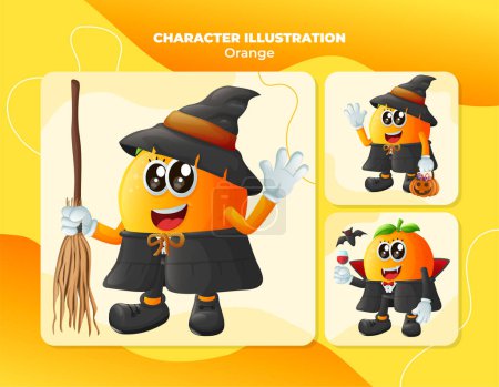 Set netter orangefarbener Charaktere zu Halloween. Perfekt für Kinder, Fanartikel und Aufkleber, Bannerwerbung oder Blo