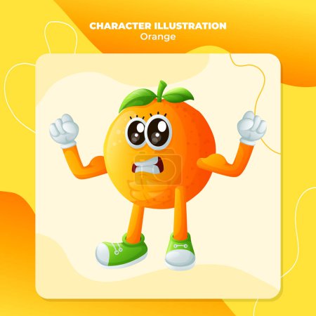 Cute orange character showing off his muscles. Perfect for kids, merchandise and sticker, banner promotion or blo