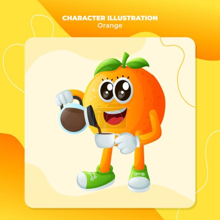 Cute orange character pouring coffee. Perfect for kids, merchandise and sticker, banner promotion or blo