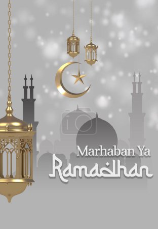 Photo for Ramadan Karem gretting card minimalist design with gray color - Royalty Free Image