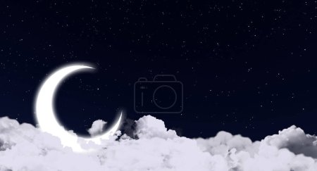 Blitz Mond auf der weißen Wolke mit Sternenhintergrund, leeres Raumplakat für Ramadan eid mubarak