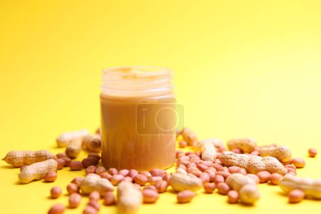 Photo for Peanut butter on a colored background. High quality photo - Royalty Free Image