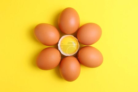 Photo for Fresh farm eggs on a colored background. High quality photo - Royalty Free Image