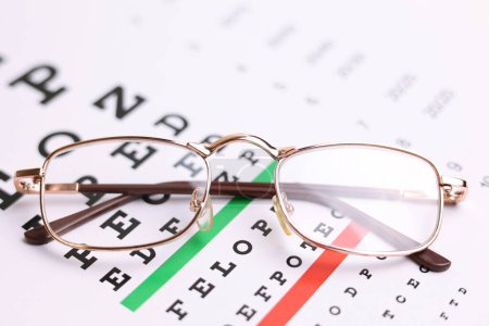 Photo for Vision test table and glasses with a colored background. High quality photo - Royalty Free Image