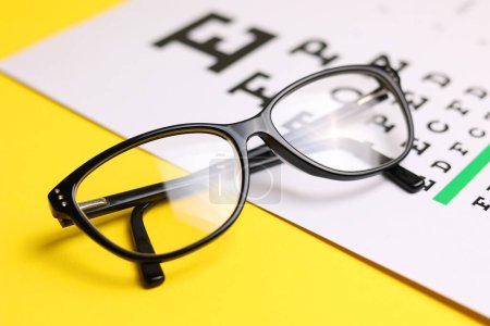 Photo for Vision test table and glasses with a colored background. High quality photo - Royalty Free Image