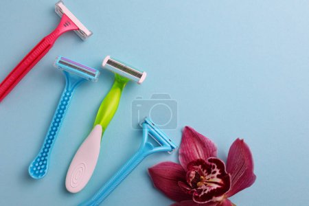 Photo for Razors for removing unwanted body hair on a bright background. Home hair removal method. High quality photo - Royalty Free Image