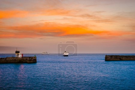 Photo for Vessel approaching port of Dover in England - Royalty Free Image