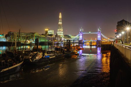 Photo for Tower Bridge at night in London, England - Royalty Free Image