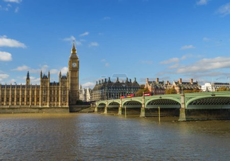 Photo for Panorama of The Palace of Westminster and Big Ben at sunny day, London, England, UK - Royalty Free Image