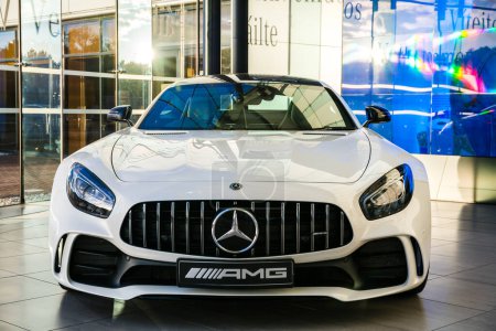 Photo for MILTON KEYNES,UK-OCTOBER 6,2017: The Mercedes-AMG GT R, a luxury sport car at the Mercedes-Benz head office - Royalty Free Image