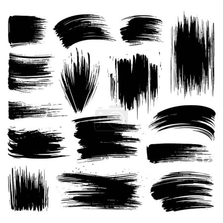 Téléchargez les illustrations : Jeu de coups de pinceau grunge noir, illustration vectorielle. - en licence libre de droit