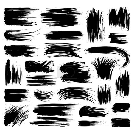 Téléchargez les illustrations : Jeu de coups de pinceau grunge noir, illustration vectorielle. - en licence libre de droit