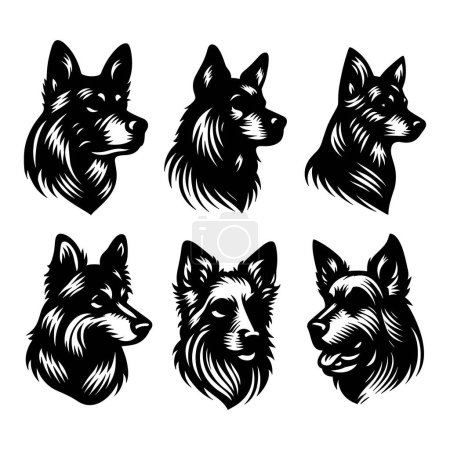 Téléchargez les illustrations : Ensemble de silhouettes de chien isolées sur fond blanc, Illustration vectorielle. - en licence libre de droit