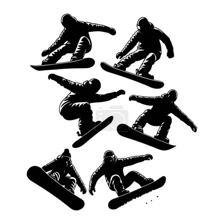 Illustration for Silhouette set of snowboard riders - Royalty Free Image