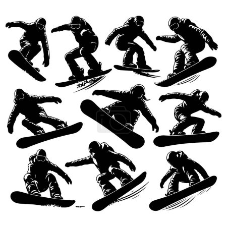 Illustration for Silhouette set of snowboard riders - Royalty Free Image