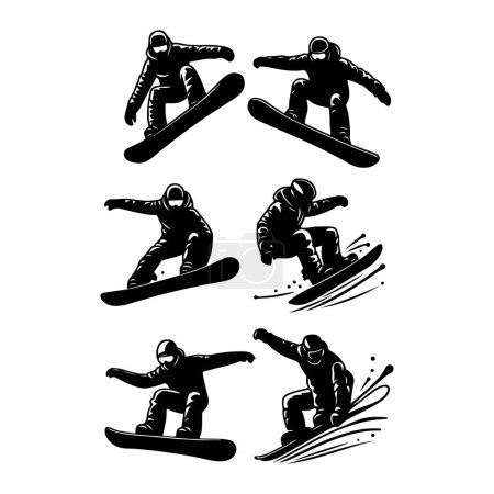 Silhouette set of snowboard riders