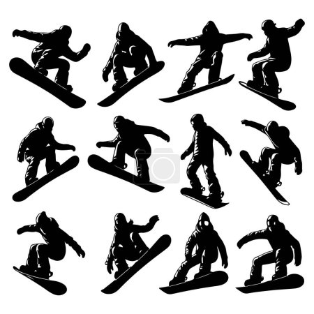 Silhouette set of snowboard riders