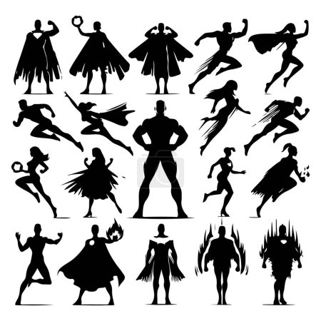Silhouette set of superheroes. Vector isolated illustration