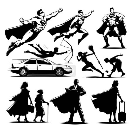 Silhouette Reihe von Superhelden. Vektor isolierte Illustration