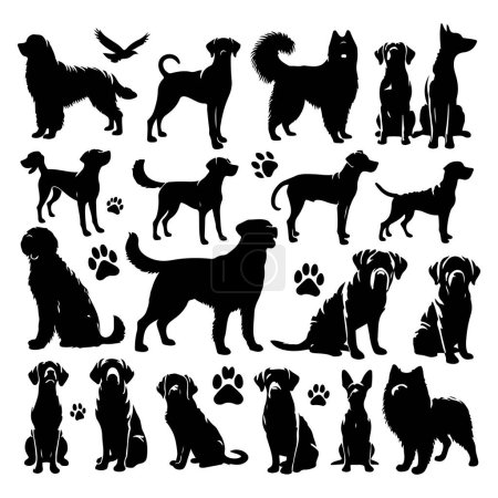 Ensemble de chiens en silhouette. Illustration vectorielle isolée
