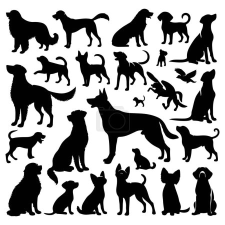 Ilustración de Juego de siluetas de perros. Ilustración aislada vectorial - Imagen libre de derechos
