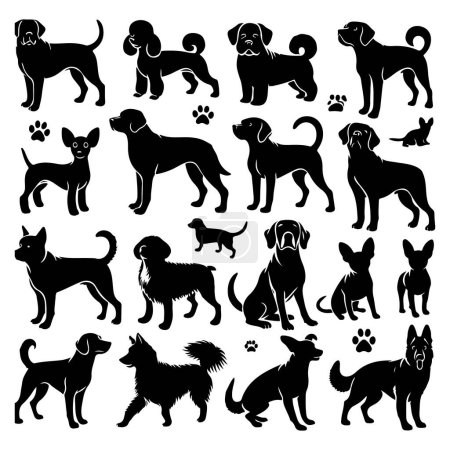 Ensemble de chiens en silhouette. Illustration vectorielle isolée