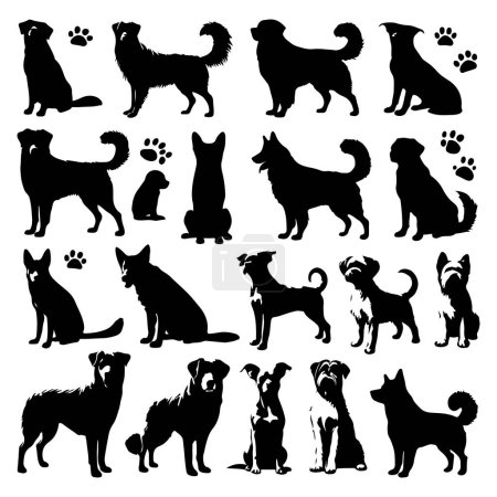 Silhouette set of dogs. Vector isolated illustration