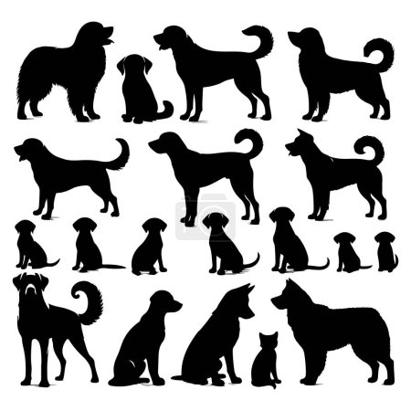 Téléchargez les illustrations : Ensemble de chiens en silhouette. Illustration vectorielle isolée - en licence libre de droit