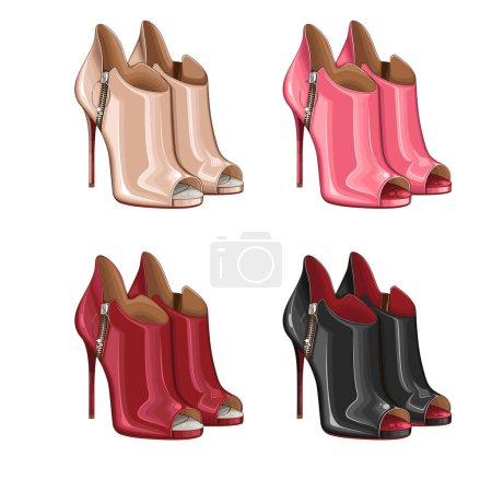 Téléchargez les illustrations : Mode Femmes chaussures, Sandales à talons hauts, Chaussures de luxe. Collection de chaussures. Mode Blog Design Concept - en licence libre de droit